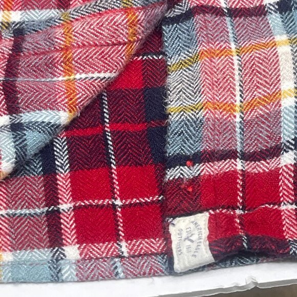 AEO | Flannel Shirt Red Plaid Multi-Color Soft Cotton Long Sleeve Medium - Picture 7 of 13